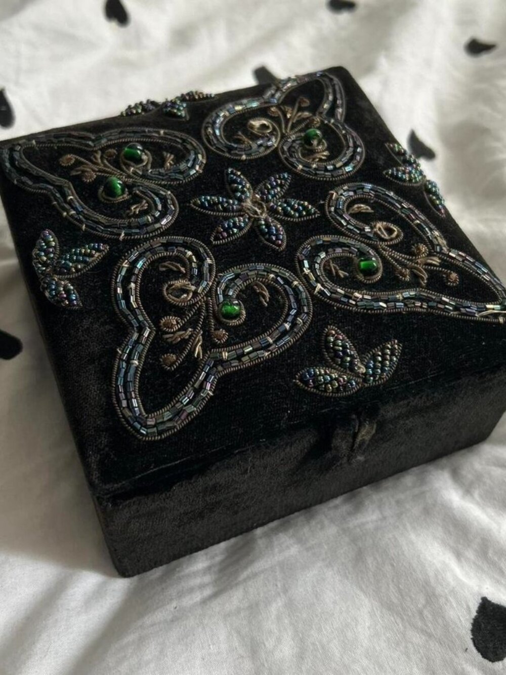 Vintage Black Beaded Velvet Zardozi Trinket/ Jewelry Box